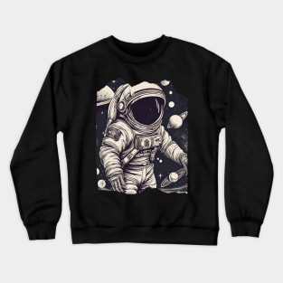 Floating Astronaut in Space Spacesuit Stars Planet Crewneck Sweatshirt